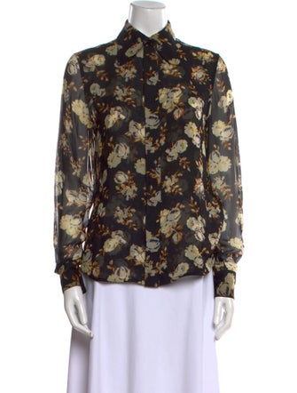Victoria Beckham Silk Floral Print Button-Up Top