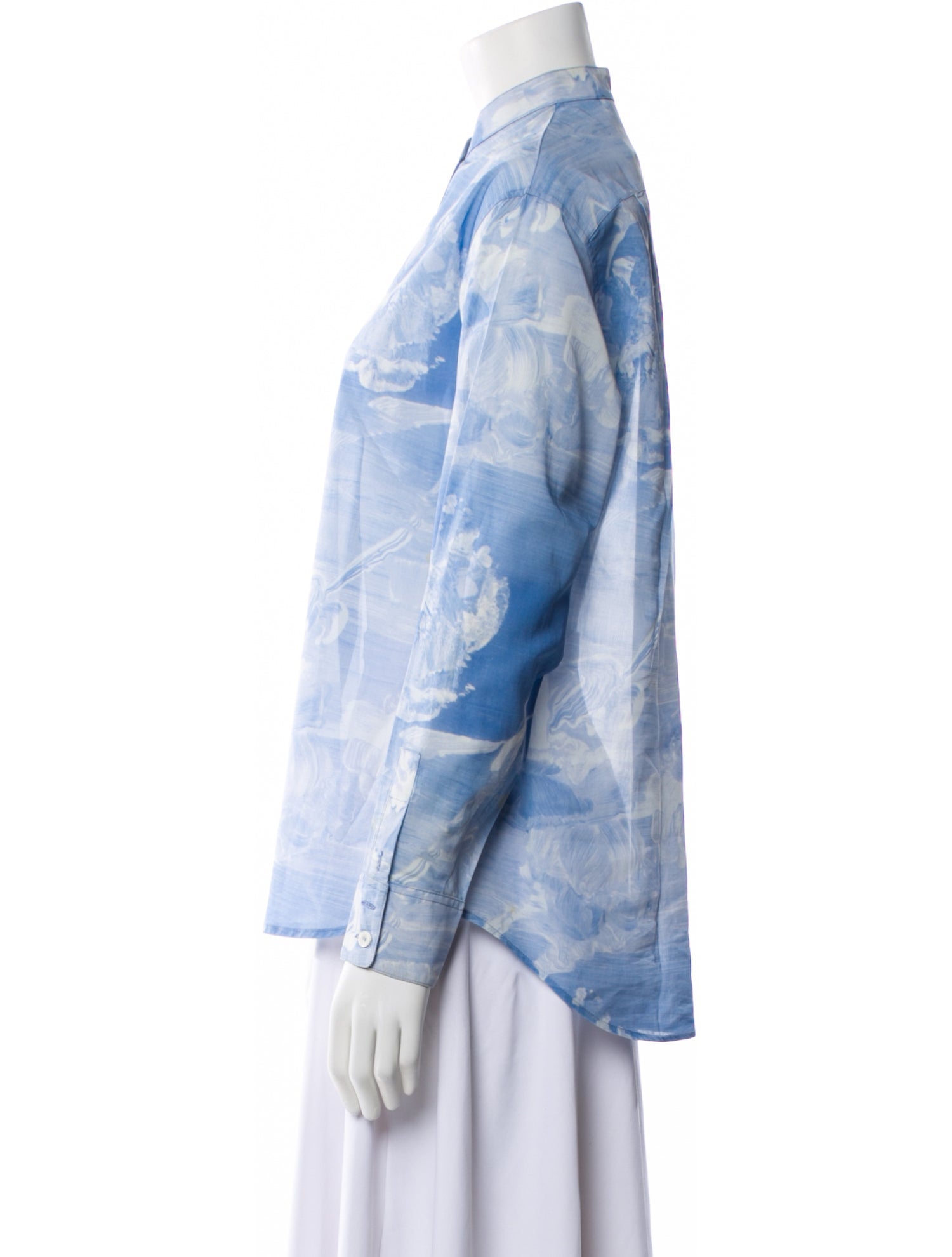 Victoria Beckham Printed Mock Neck Button-Up Top