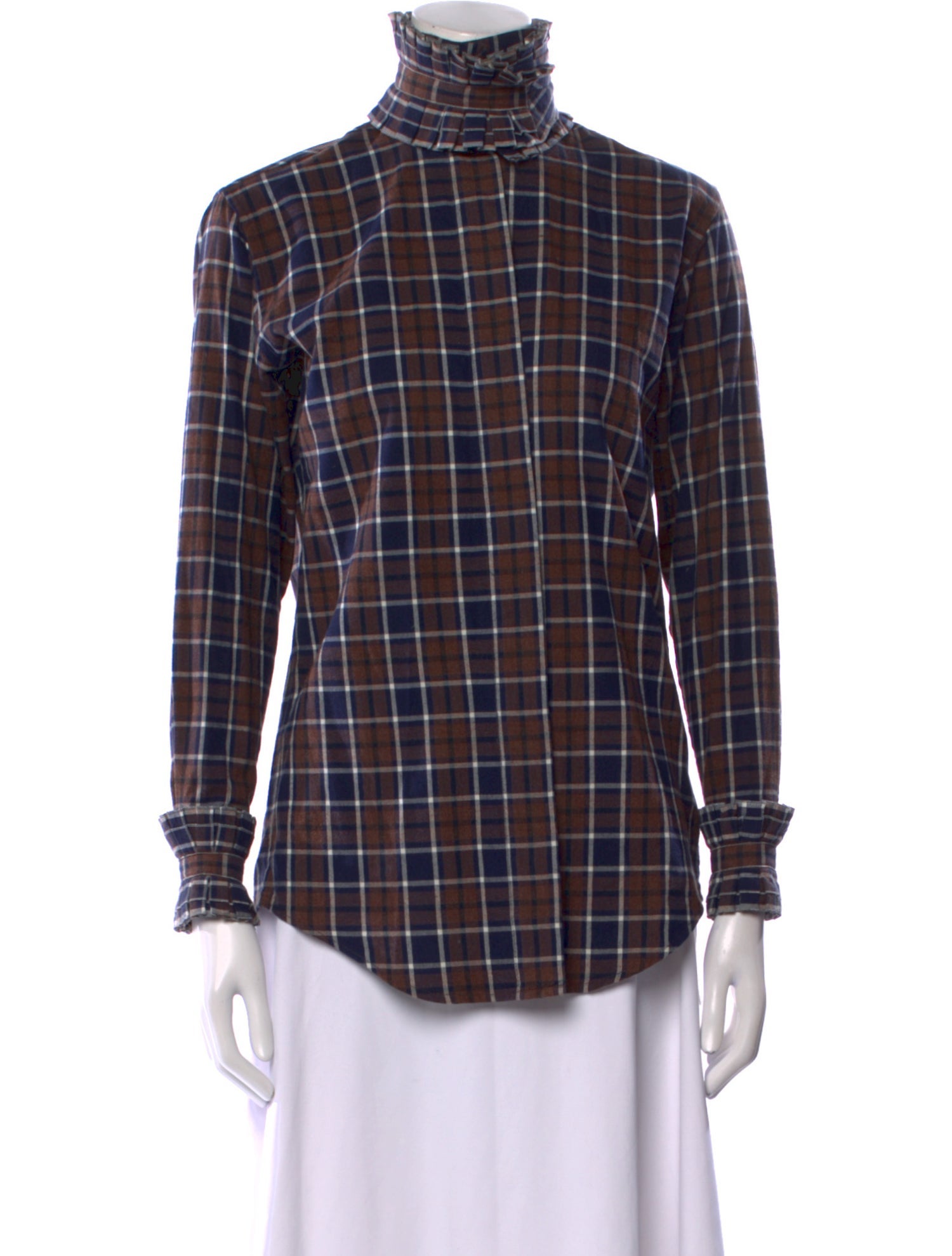 Victoria Beckham Plaid Print Mock Neck Top