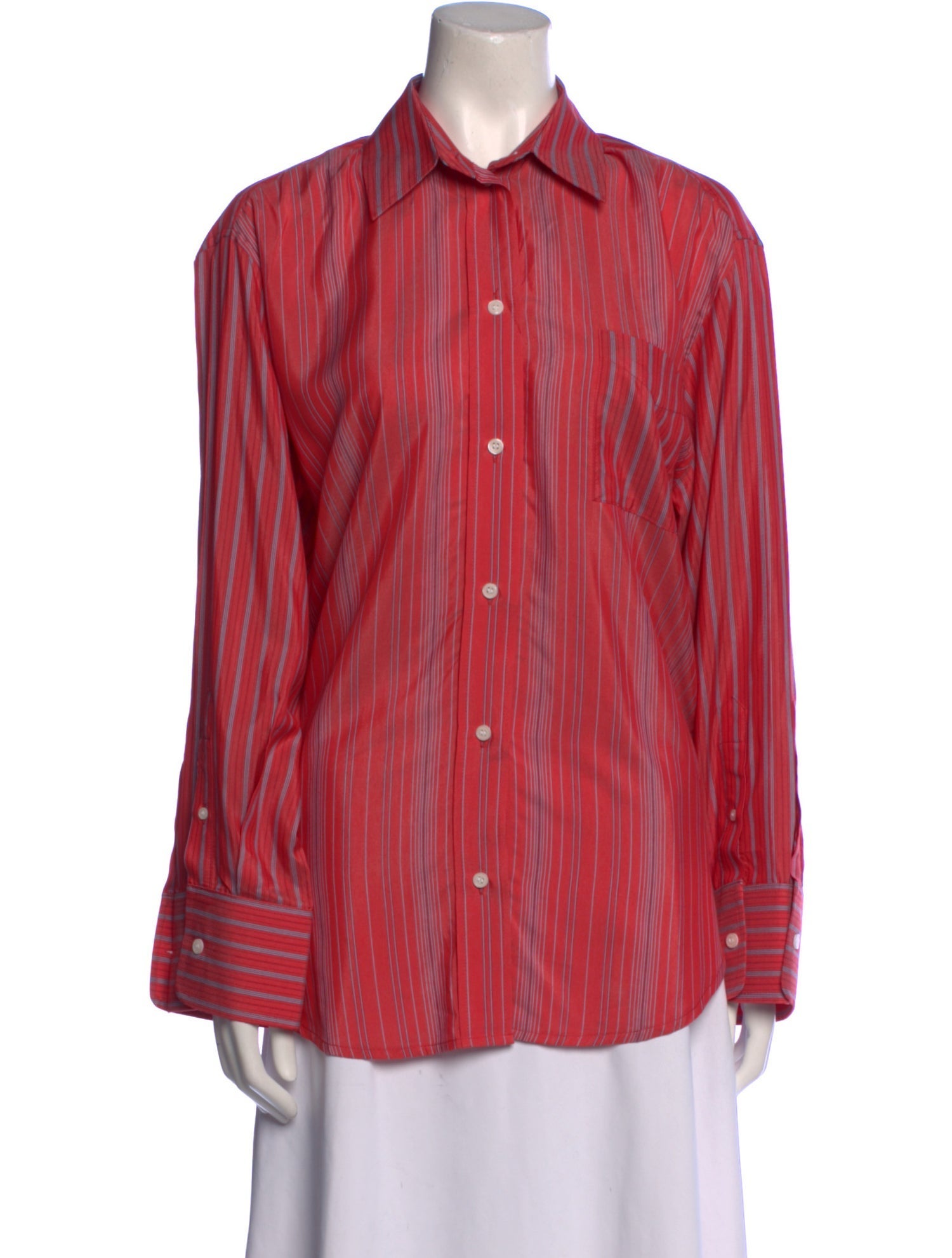 Victoria Beckham Striped Long Sleeve Button-Up Top