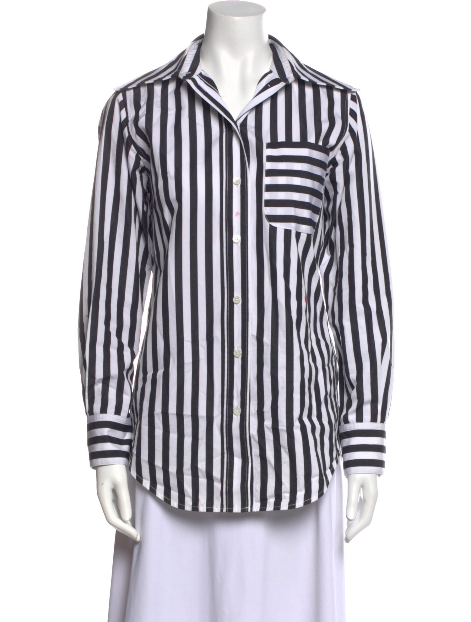 Victoria Beckham Striped Long Sleeve Button-Up Top