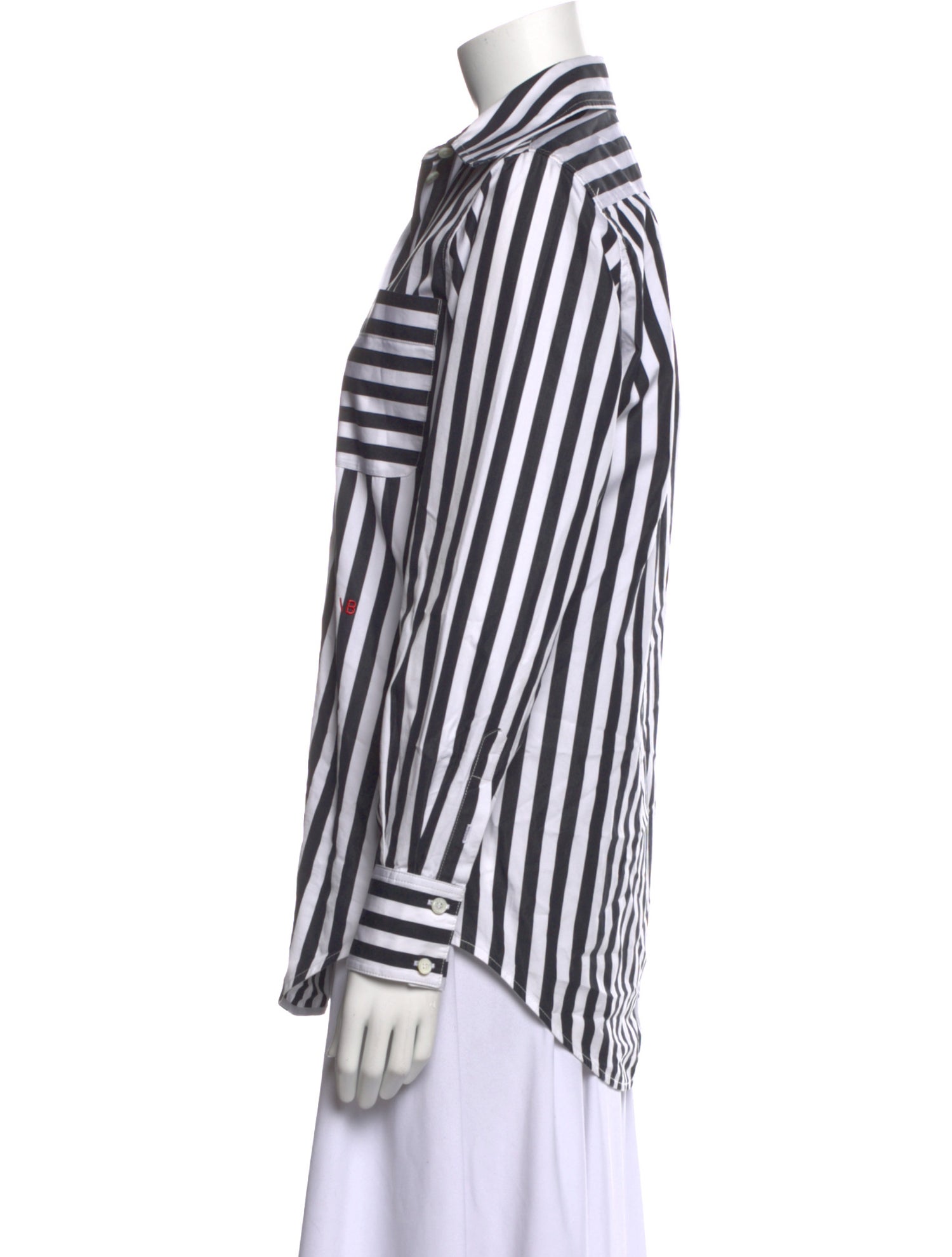 Victoria Beckham Striped Long Sleeve Button-Up Top