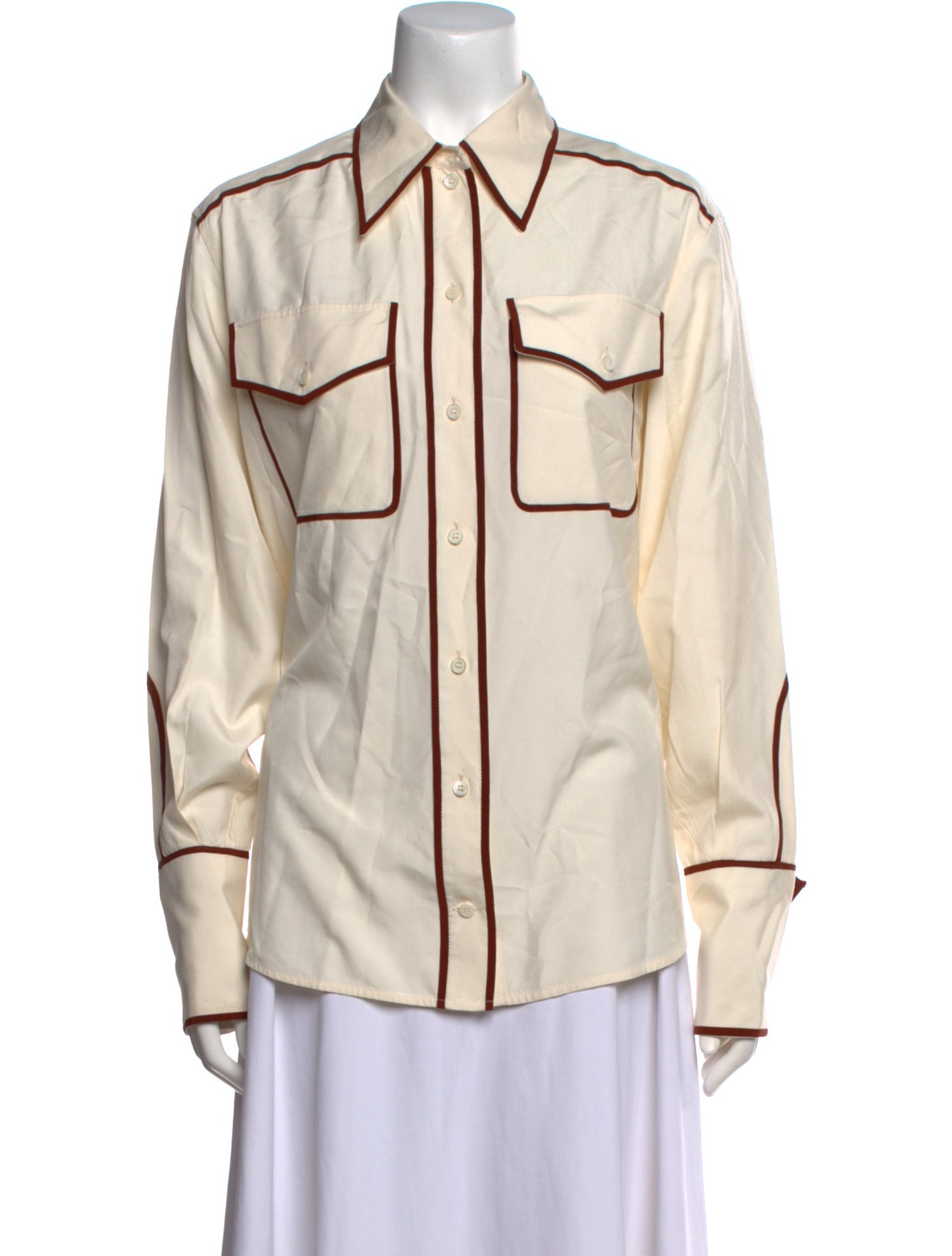 Victoria Beckham Silk Long Sleeve Button-Up Top