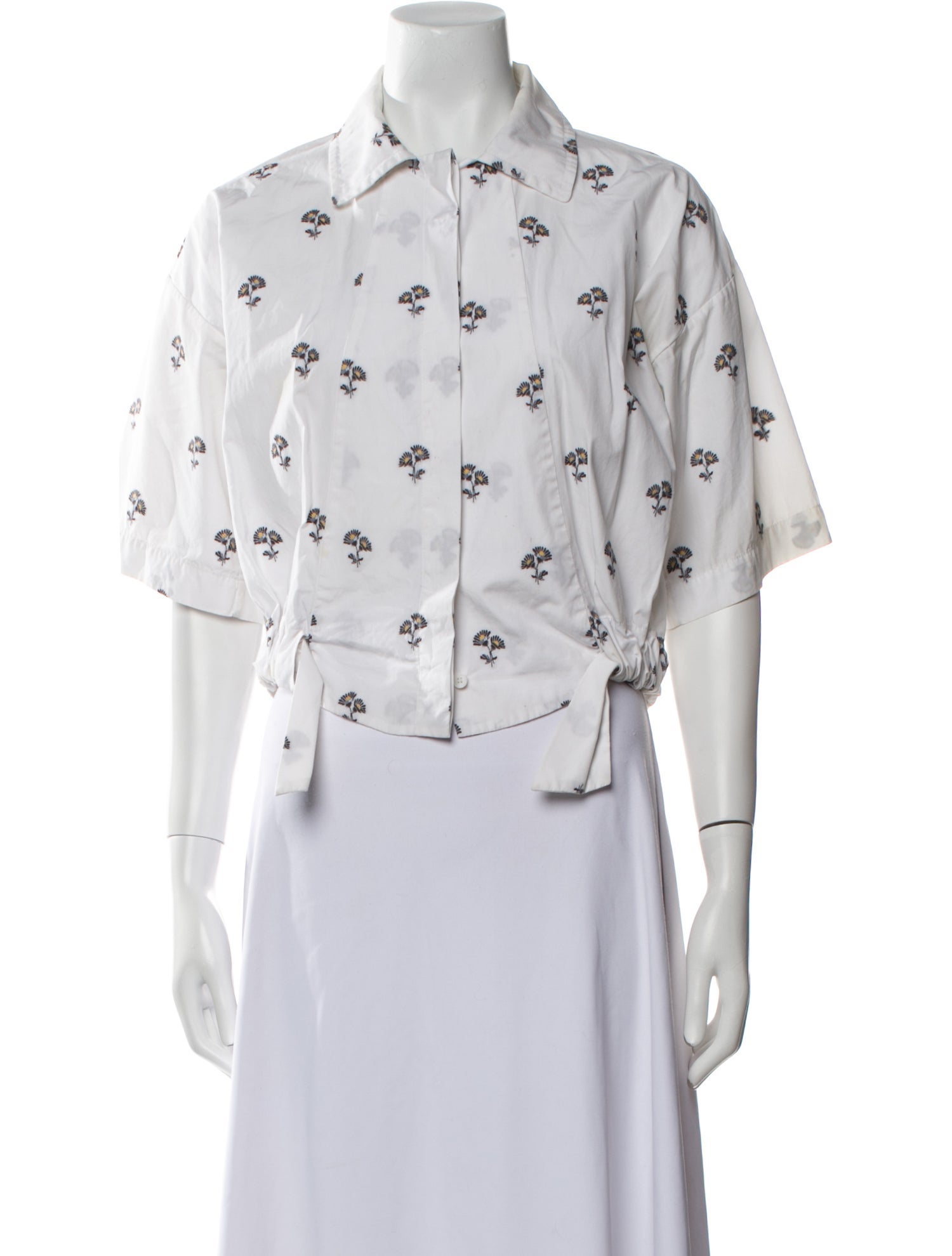 Victoria Beckham Printed Three-Quarter Sleeve Crop Top