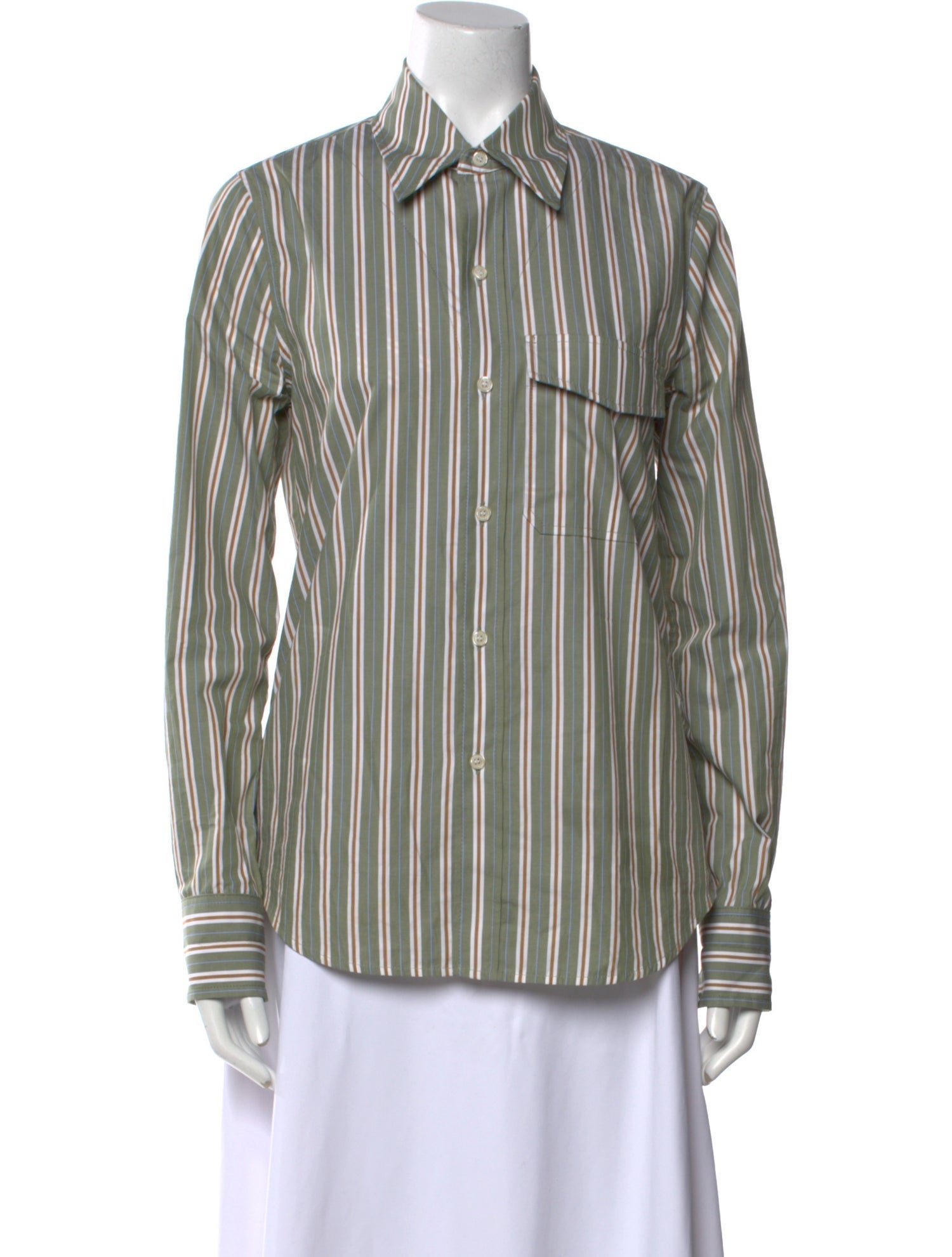 Victoria Beckham Striped Long Sleeve Button-Up Top