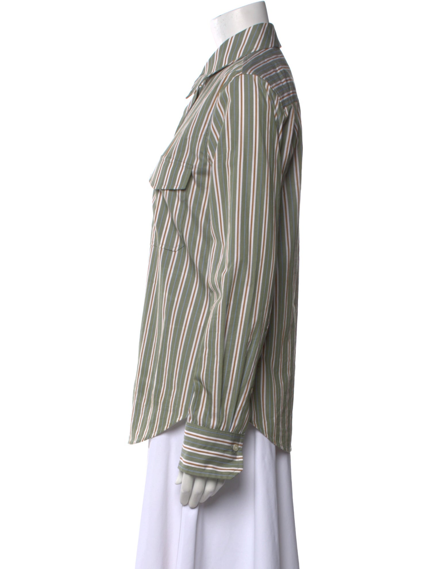 Victoria Beckham Striped Long Sleeve Button-Up Top