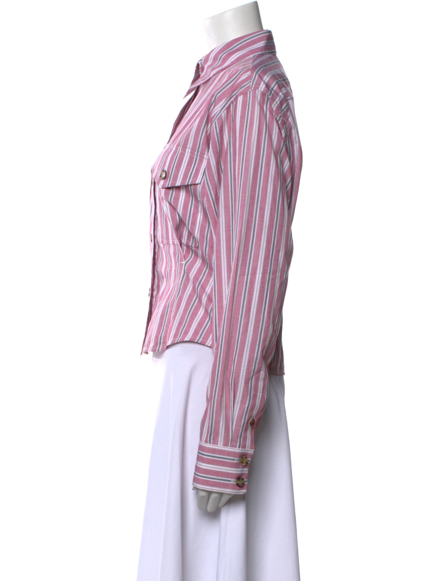 Victoria Beckham Striped Long Sleeve Button-Up Top
