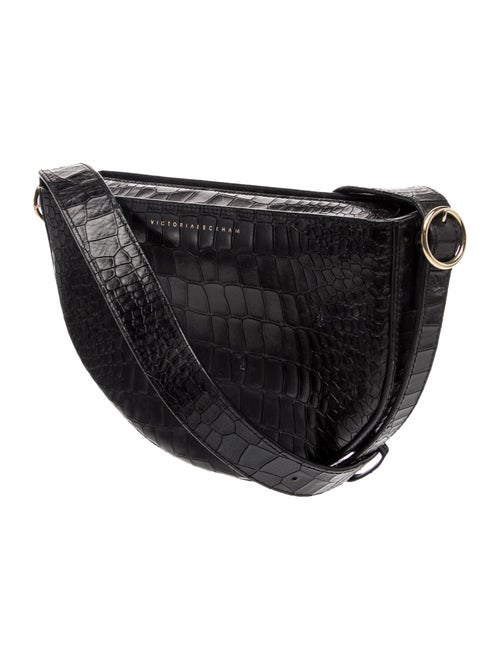 Victoria Beckham Embossed Leather Half Moon Croc-Embossed