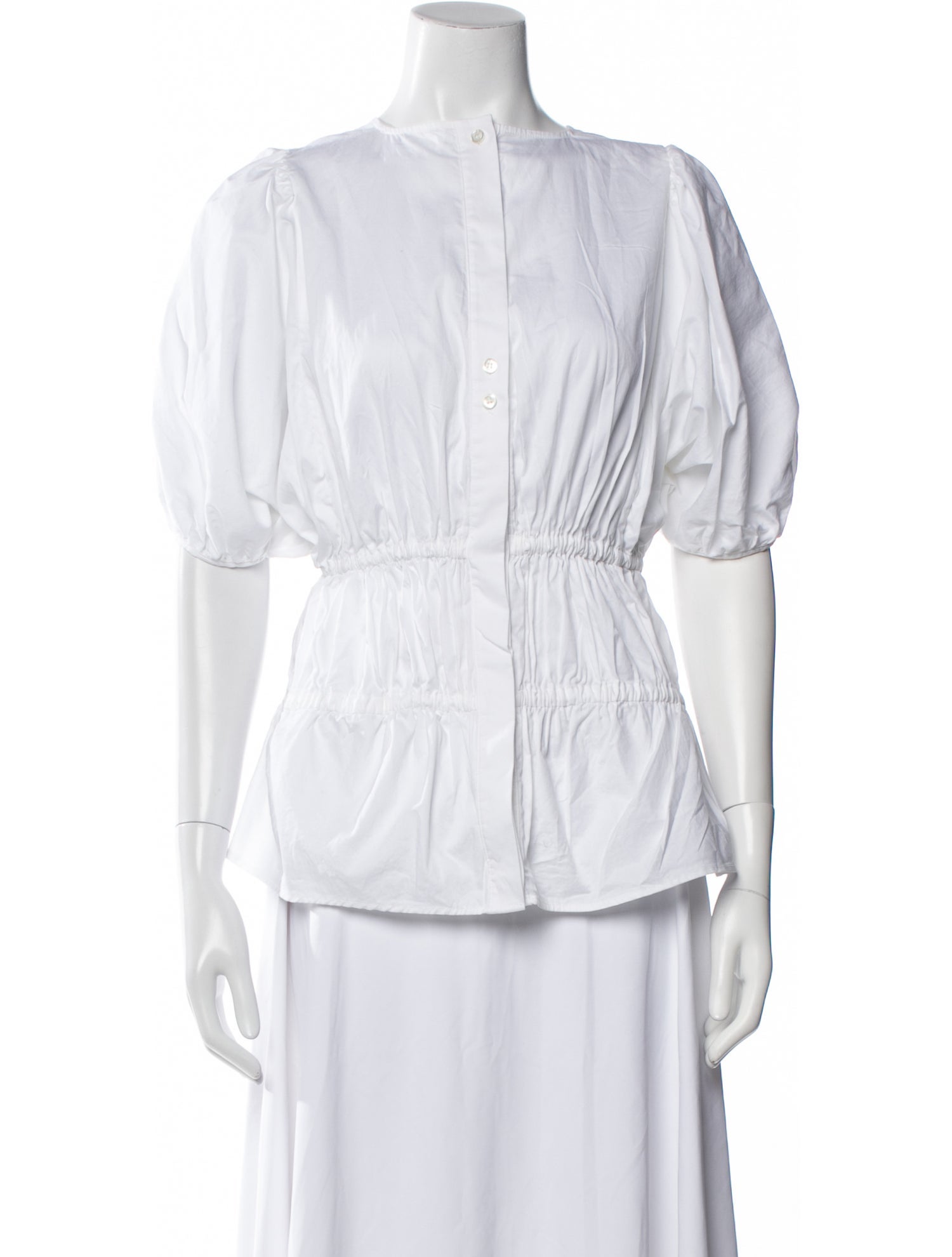 Victoria Victoria Beckham Mock Neck Three-Quarter Sleeve Button-Up Top
