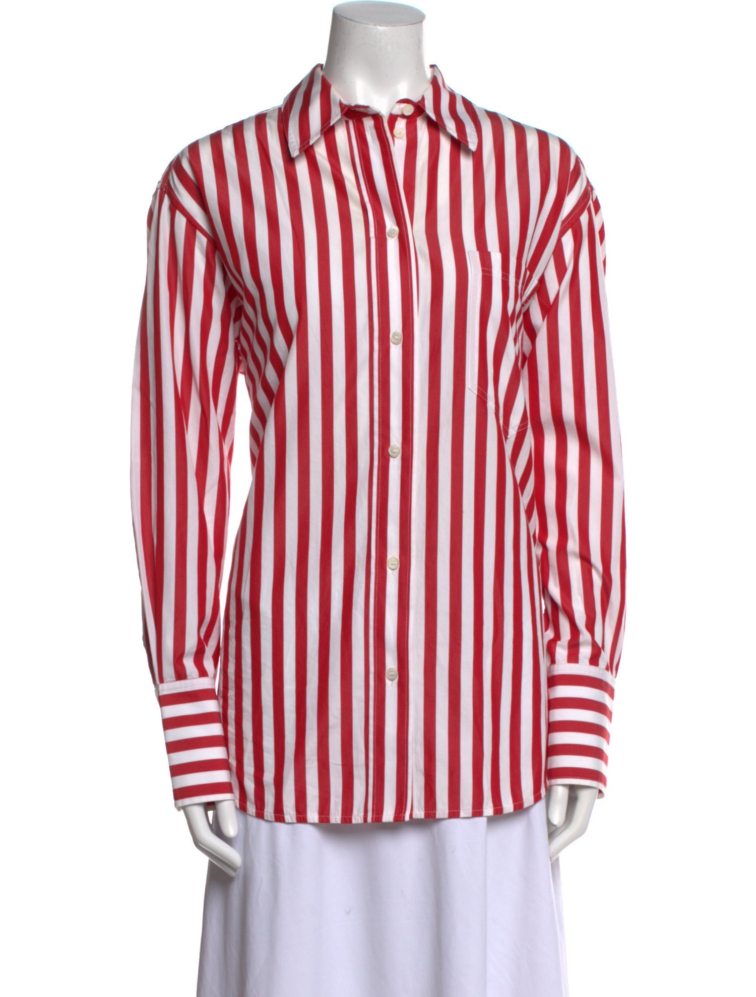 Victoria Beckham Striped Long Sleeve Button-Up Top