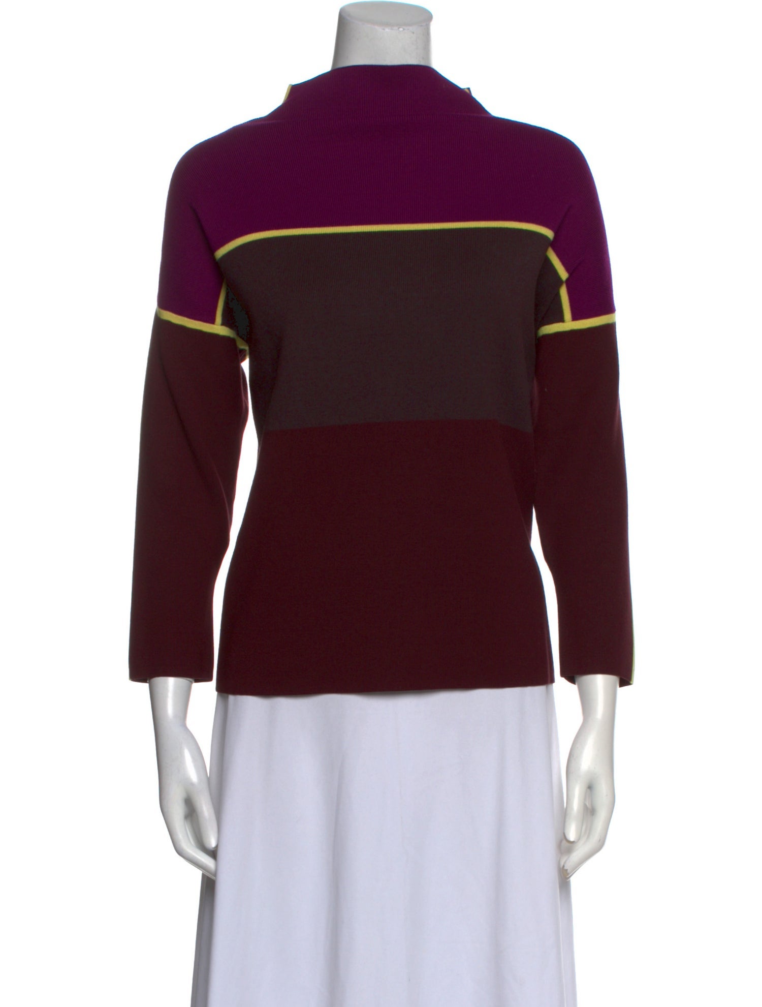 Victoria Beckham Colorblock Pattern Mock Neck Sweatshirt