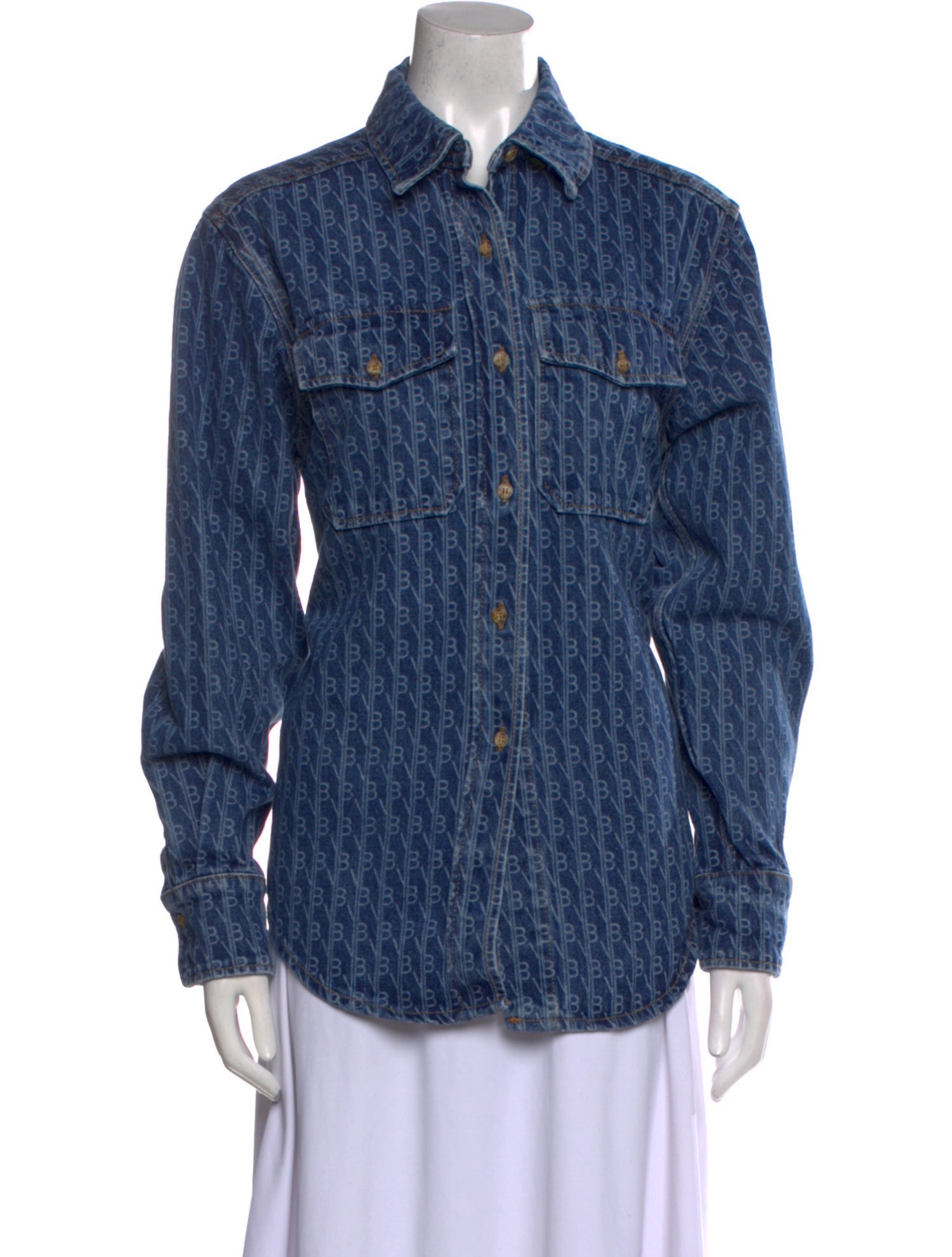 Victoria Beckham Printed Long Sleeve Button-Up Top