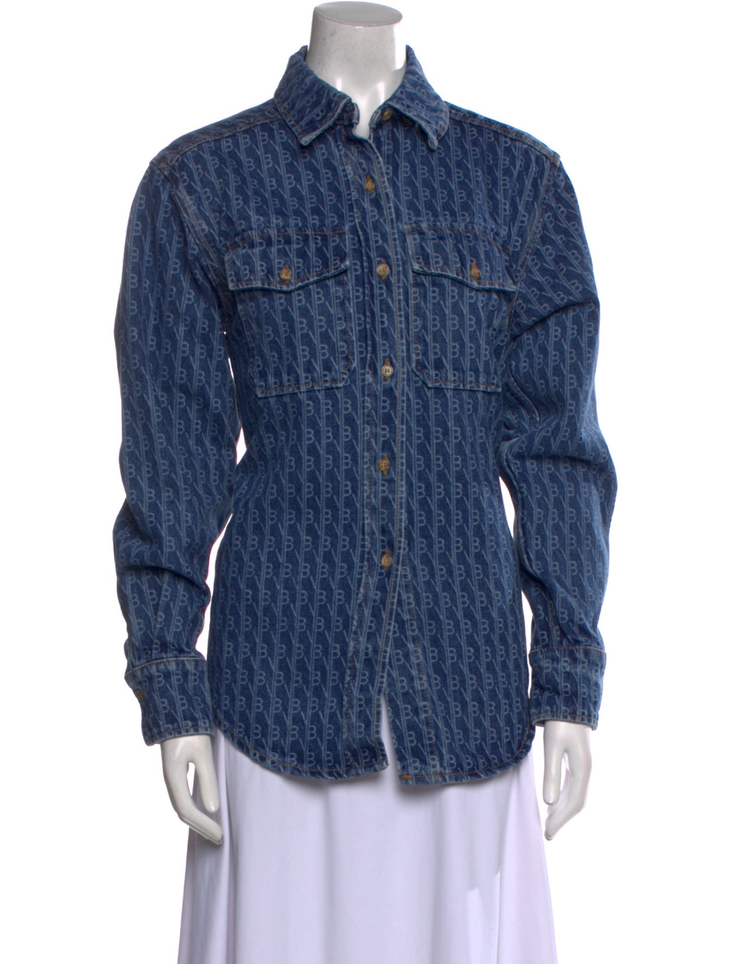 Victoria Beckham Printed Long Sleeve Button-Up Top