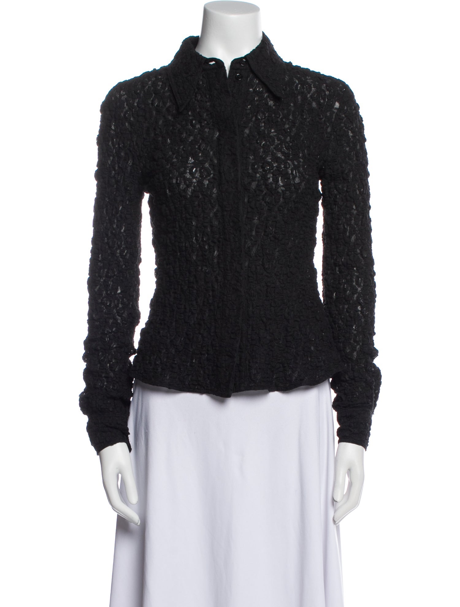 Victoria Beckham Lace Pattern Long Sleeve Button-Up Top