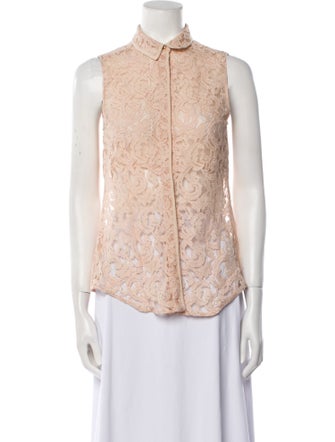Victoria Beckham Lace Pattern Mock Neck Blouse