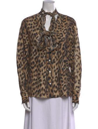 Victoria Beckham Animal Print Tie Neck Button-Up Top