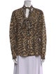 Victoria Beckham Animal Print Tie Neck Button-Up Top