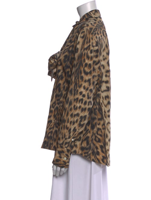 Victoria Beckham Animal Print Tie Neck Button-Up Top
