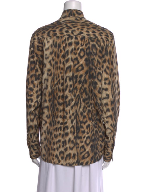 Victoria Beckham Animal Print Tie Neck Button-Up Top