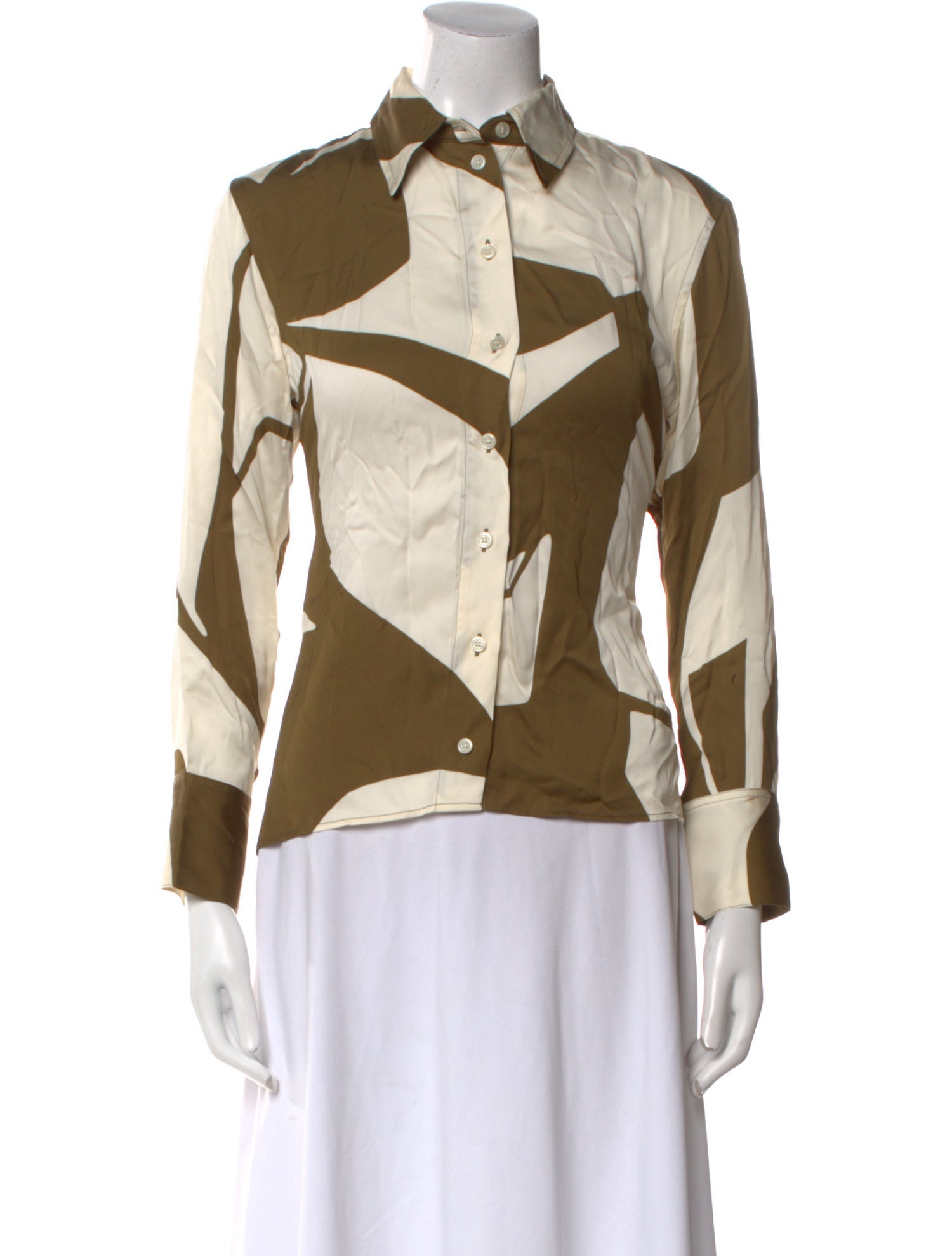 Victoria Beckham Printed Long Sleeve Button-Up Top
