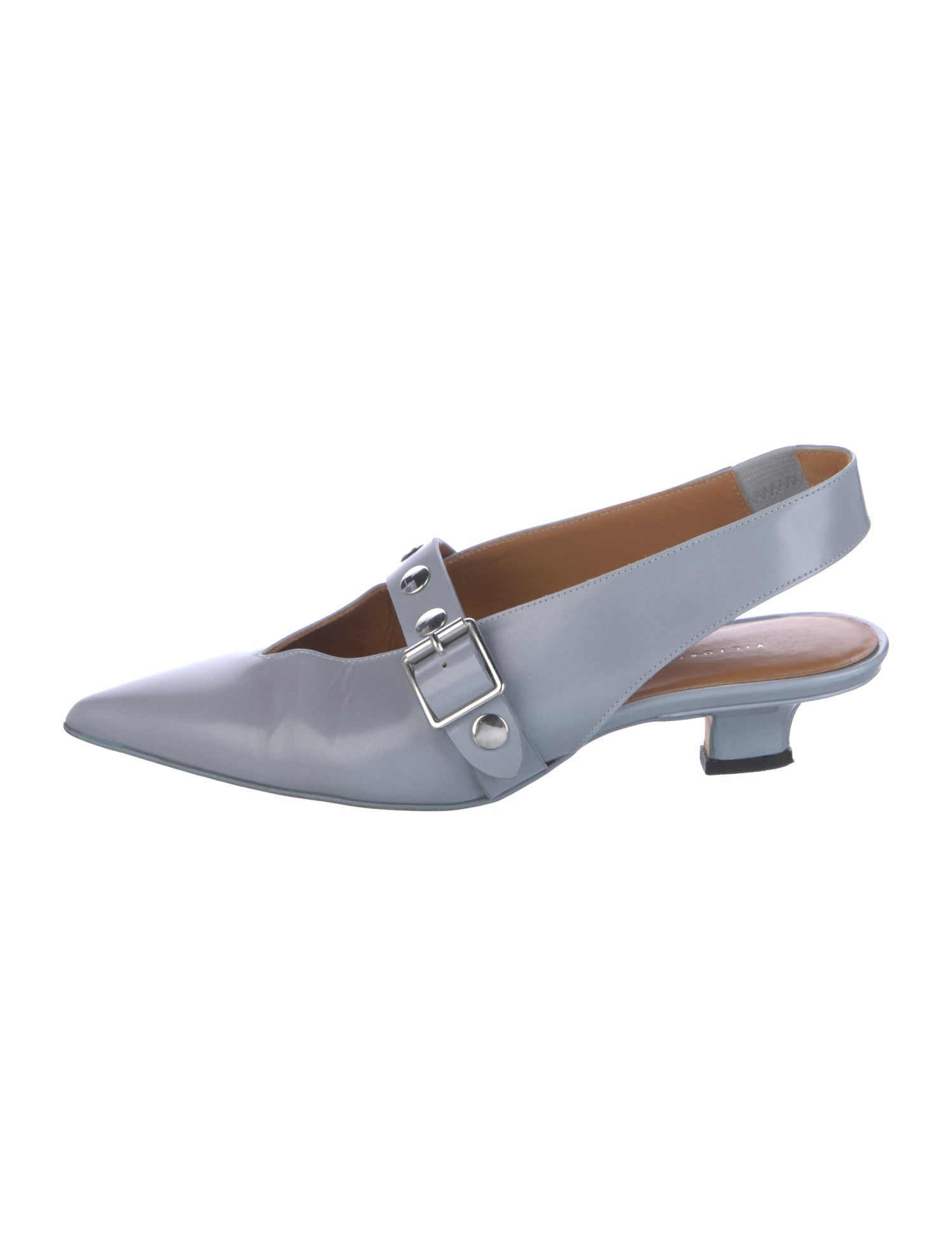 Victoria Beckham Leather Studded Accents Slingback Pumps