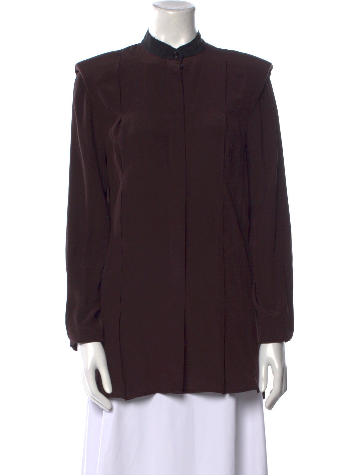 Victoria Beckham Silk Mock Neck Button-Up Top