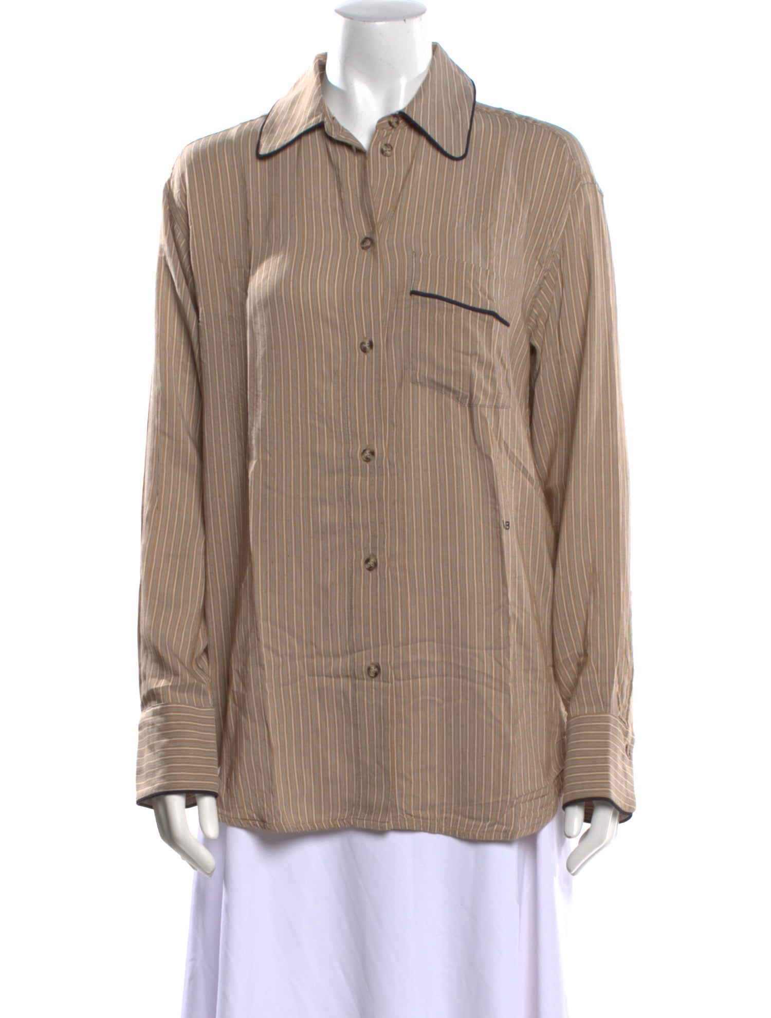 Victoria Beckham Striped Long Sleeve Button-Up Top
