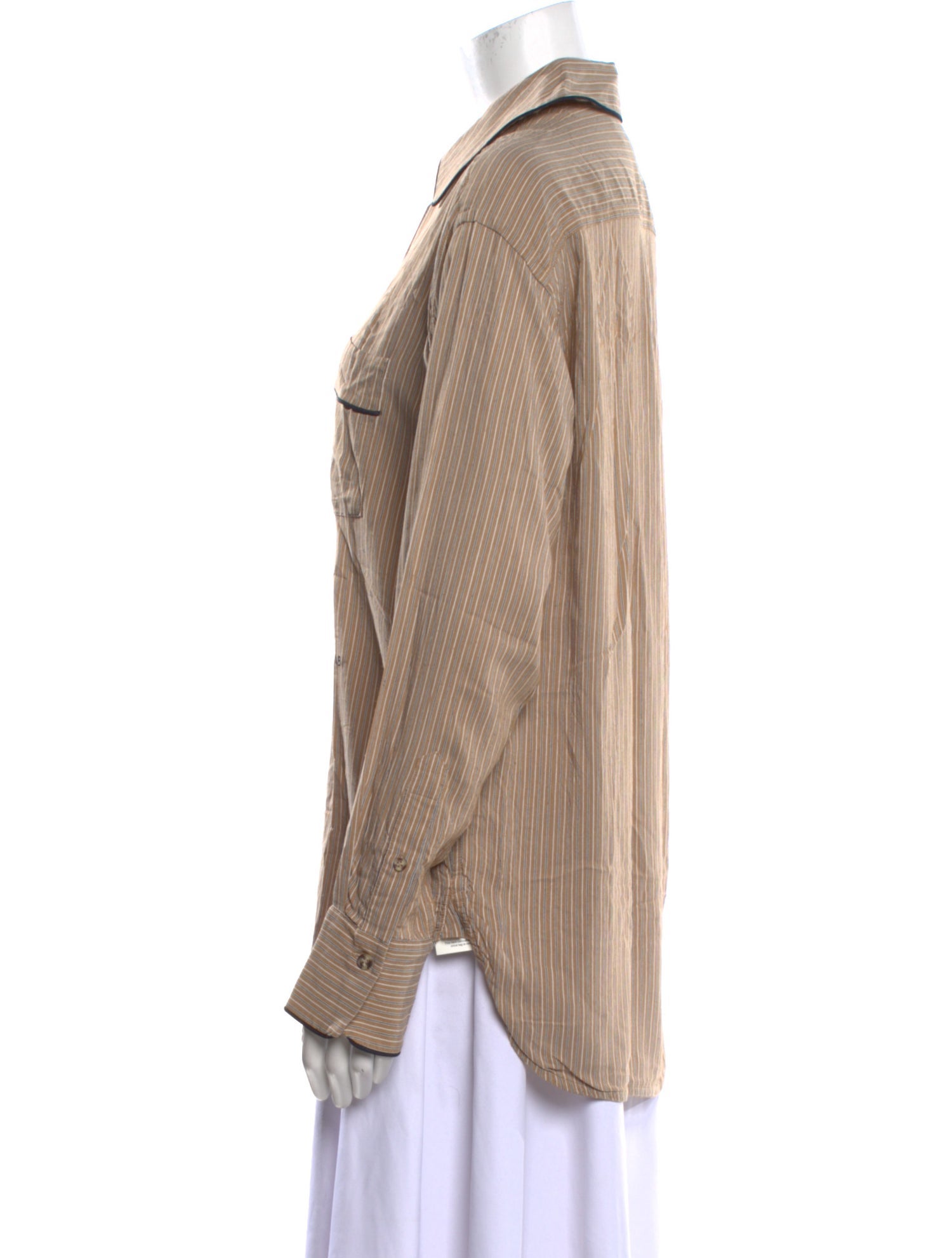 Victoria Beckham Striped Long Sleeve Button-Up Top