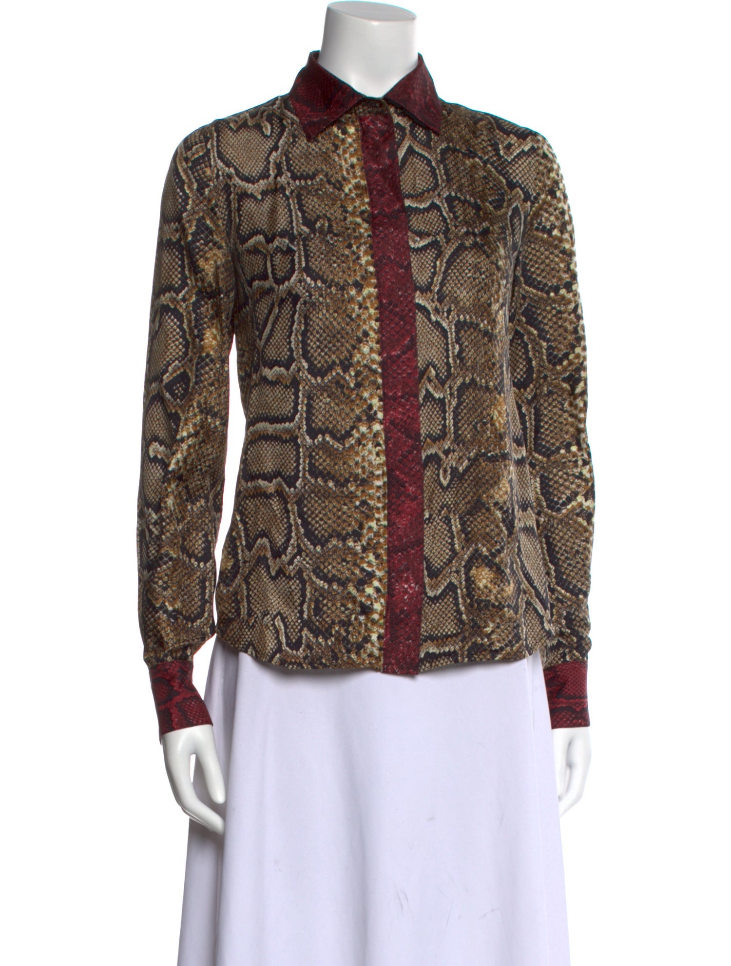 Victoria Beckham Silk Animal Print Button-Up Top