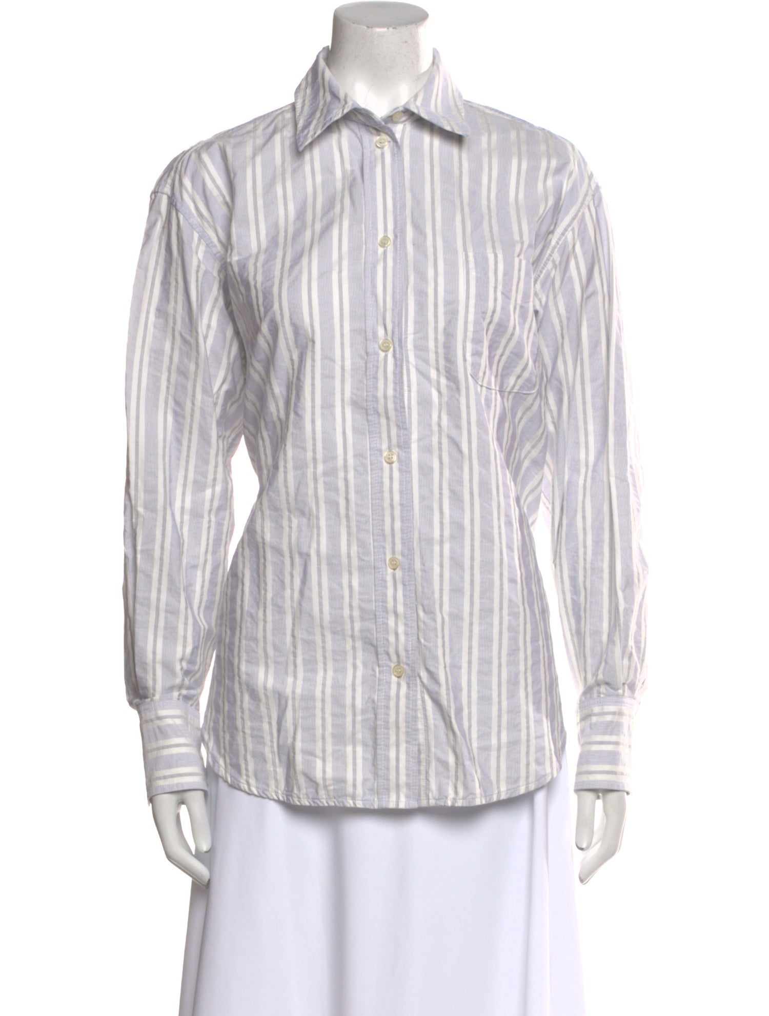 Victoria Beckham Striped Long Sleeve Button-Up Top
