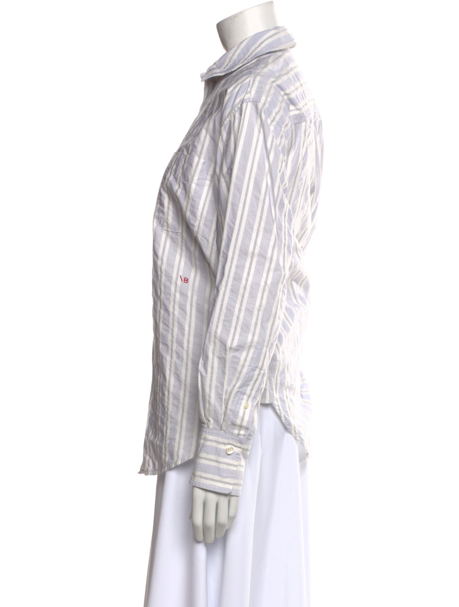 Victoria Beckham Striped Long Sleeve Button-Up Top