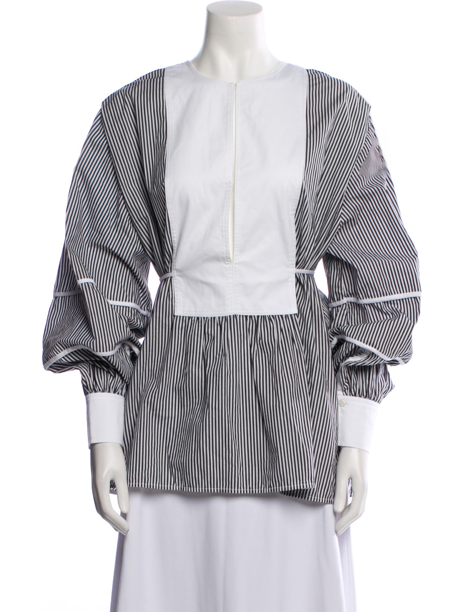 Victoria Beckham Striped Crew Neck Button-Up Top