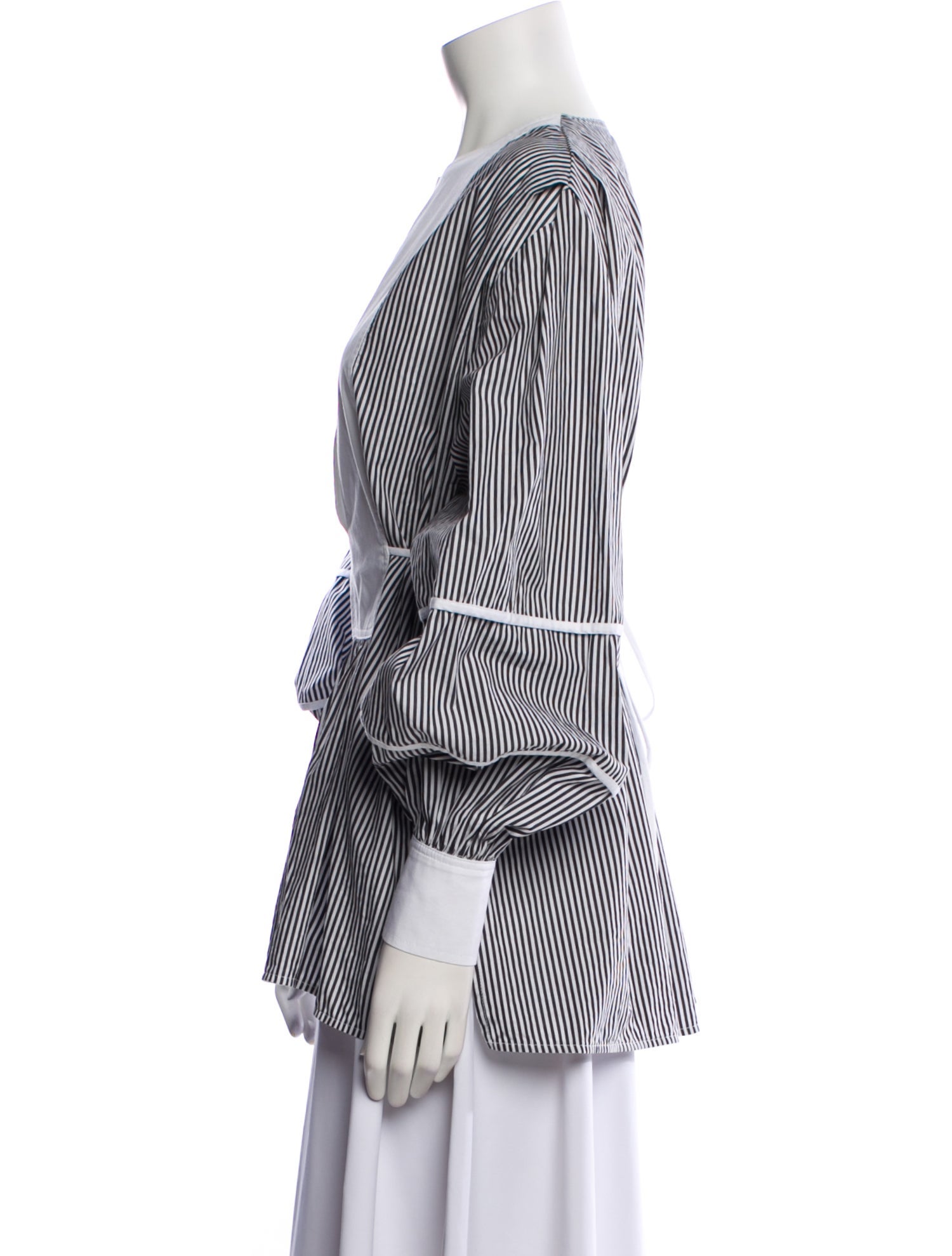 Victoria Beckham Striped Crew Neck Button-Up Top