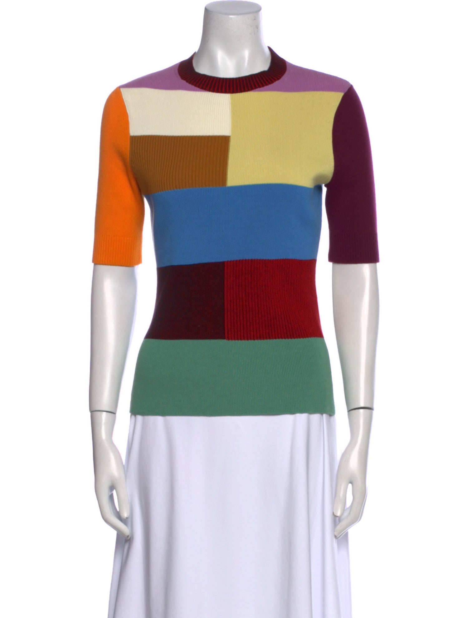 Victoria Beckham Colorblock Pattern Crew Neck Sweater