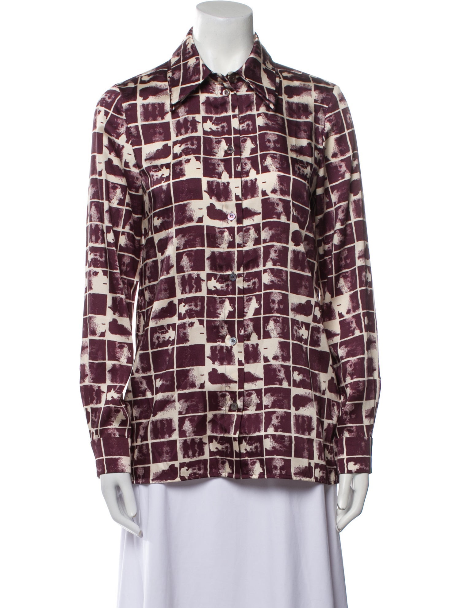 Victoria Beckham Plaid Print Long Sleeve Button-Up Top