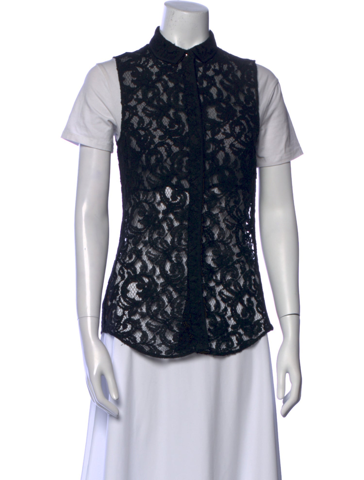 Victoria Beckham Lace Pattern Short Sleeve Button-Up Top