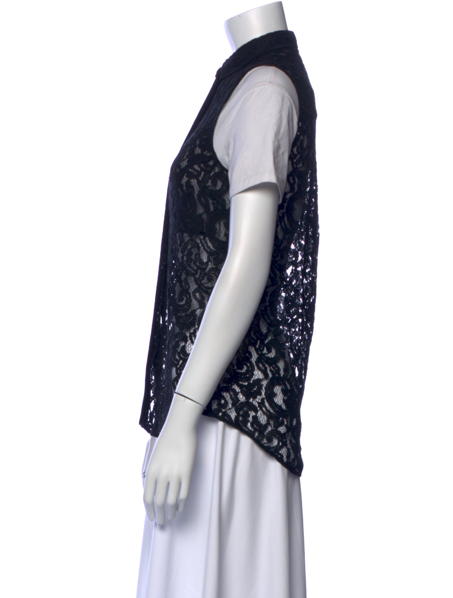 Victoria Beckham Lace Pattern Short Sleeve Button-Up Top