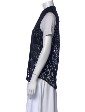 Victoria Beckham Lace Pattern Short Sleeve Button-Up Top