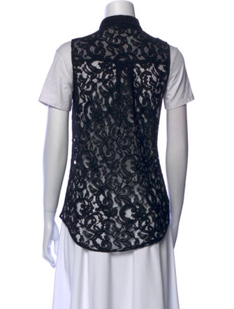 Victoria Beckham Lace Pattern Short Sleeve Button-Up Top
