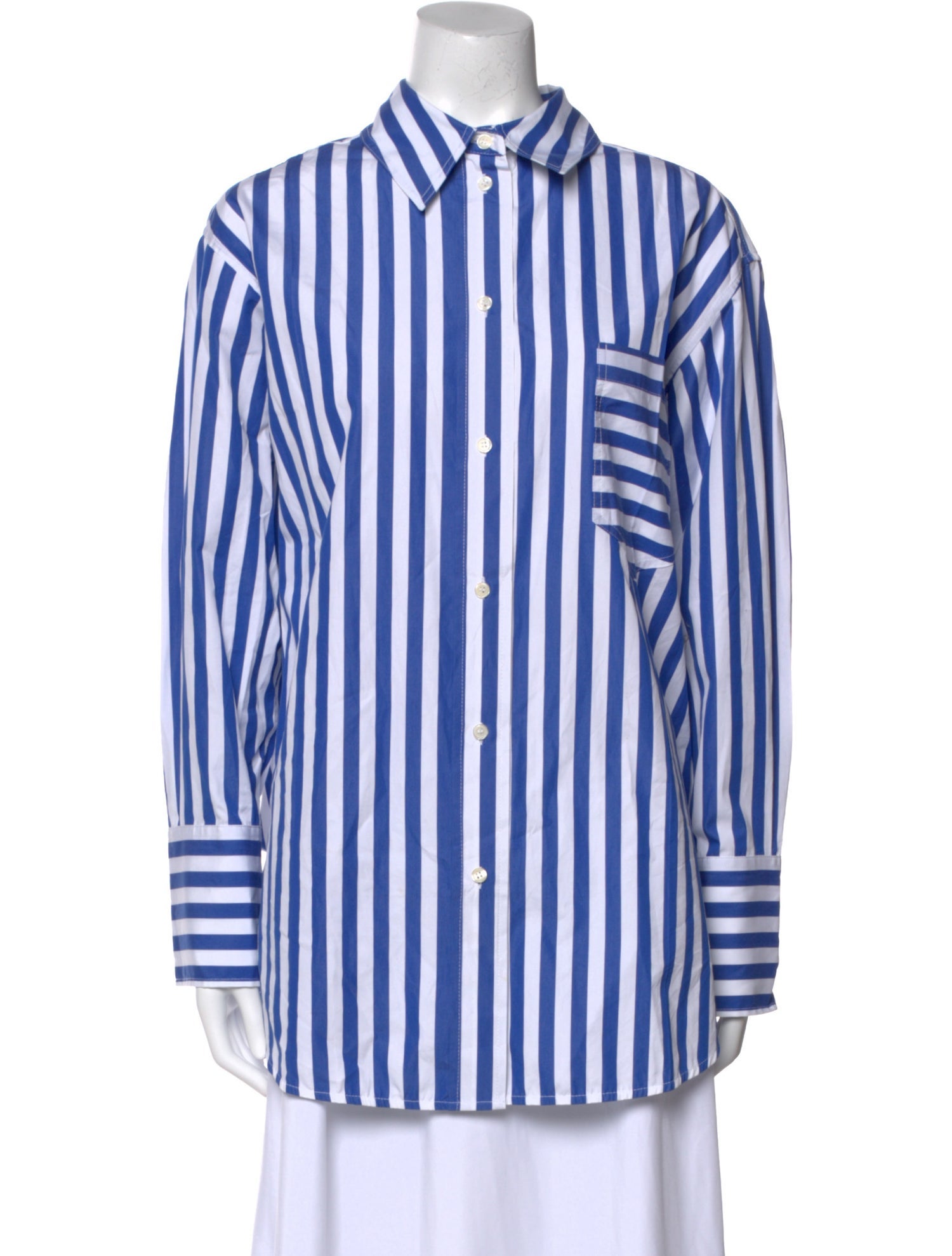 Victoria Beckham Striped Long Sleeve Button-Up Top
