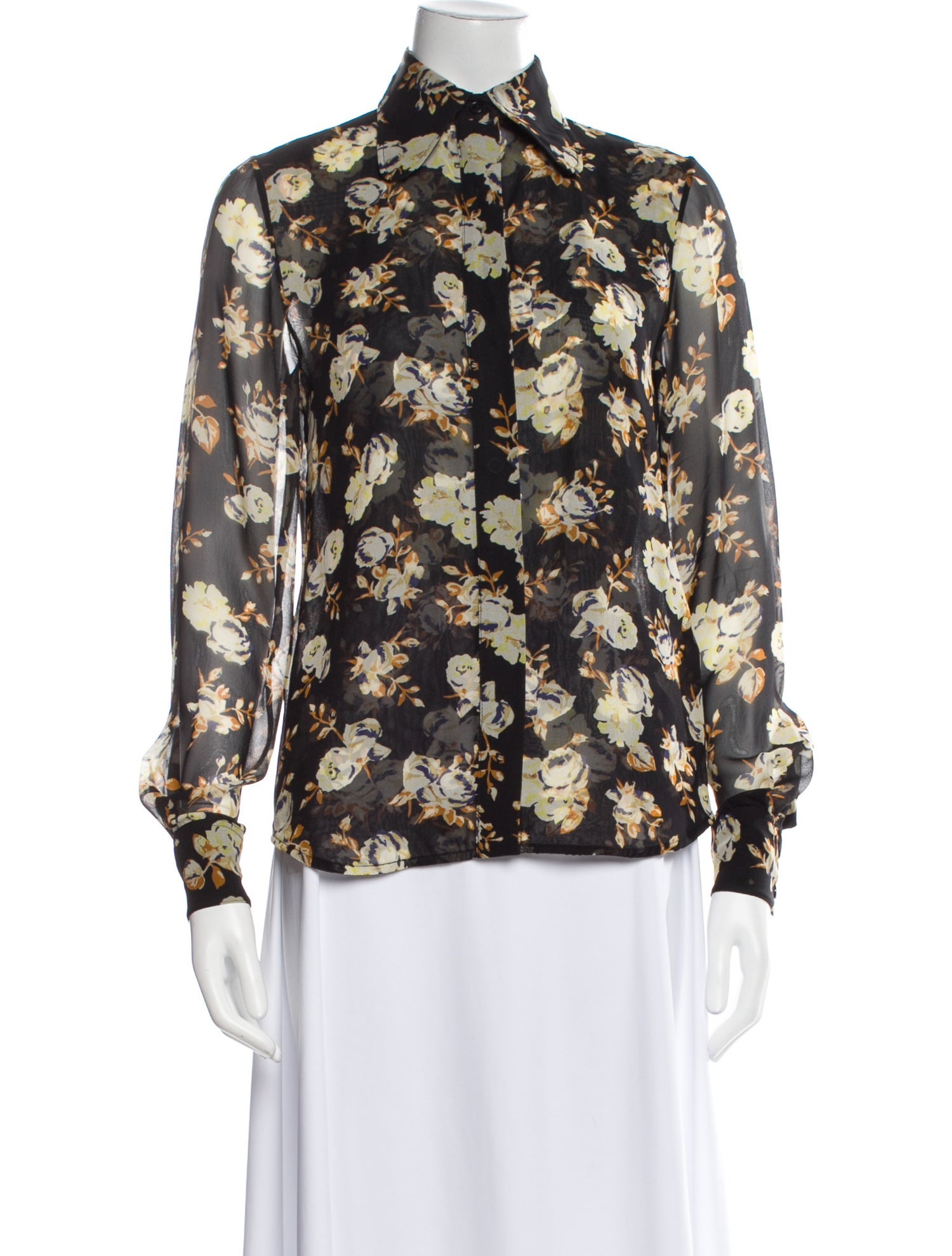 Victoria Beckham Silk Floral Print Button-Up Top