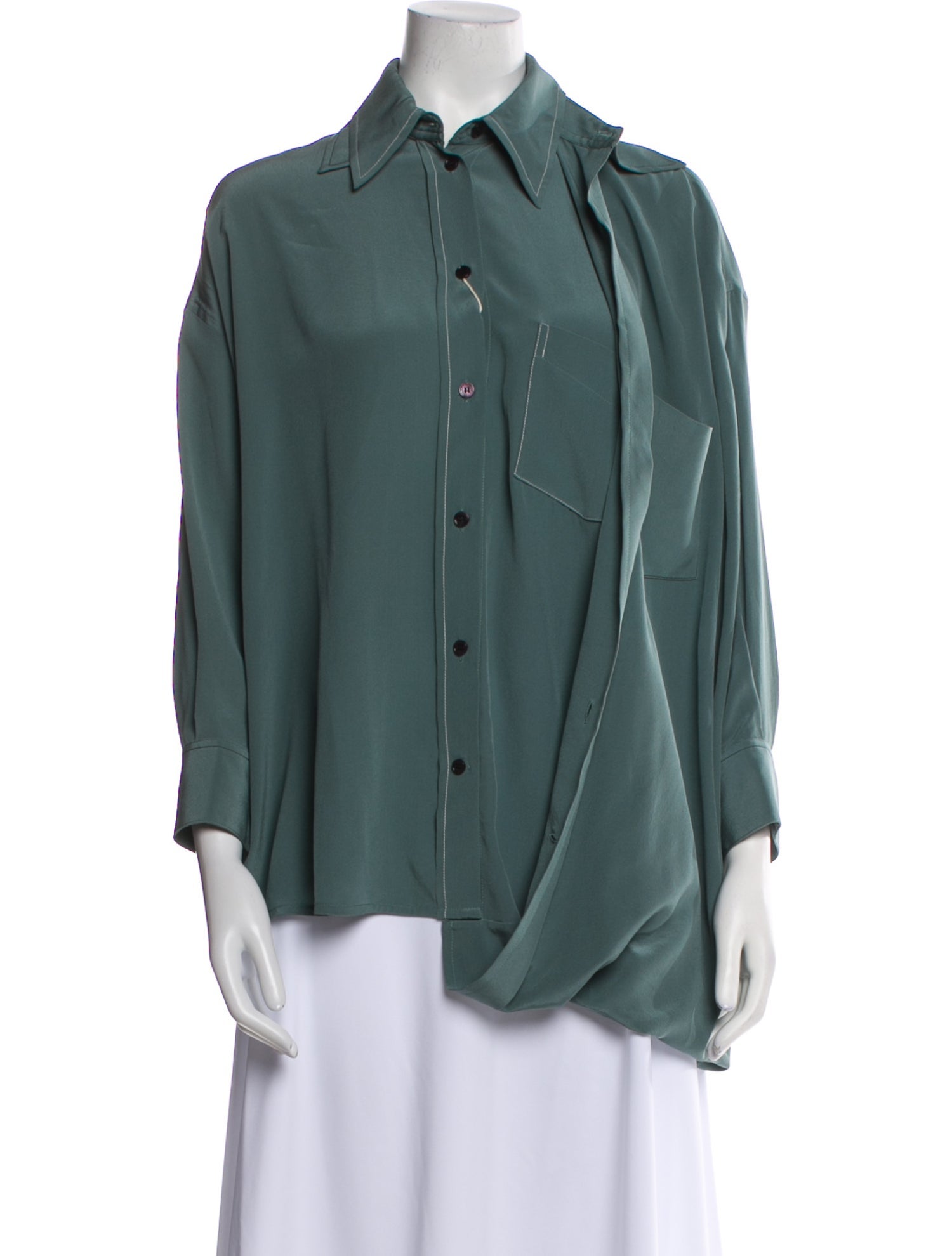 Victoria Beckham Silk Three-Quarter Sleeve Button-Up Top