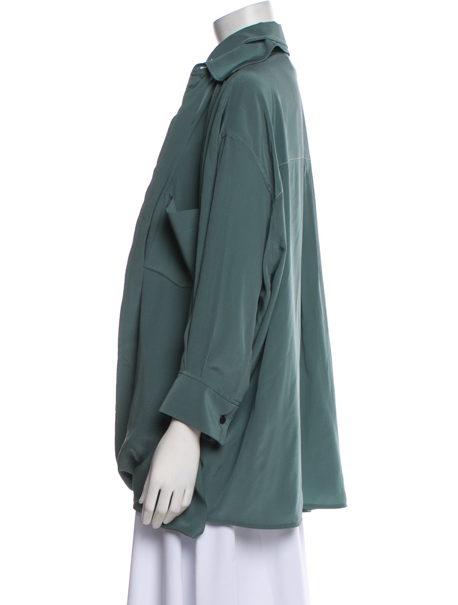 Victoria Beckham Silk Three-Quarter Sleeve Button-Up Top