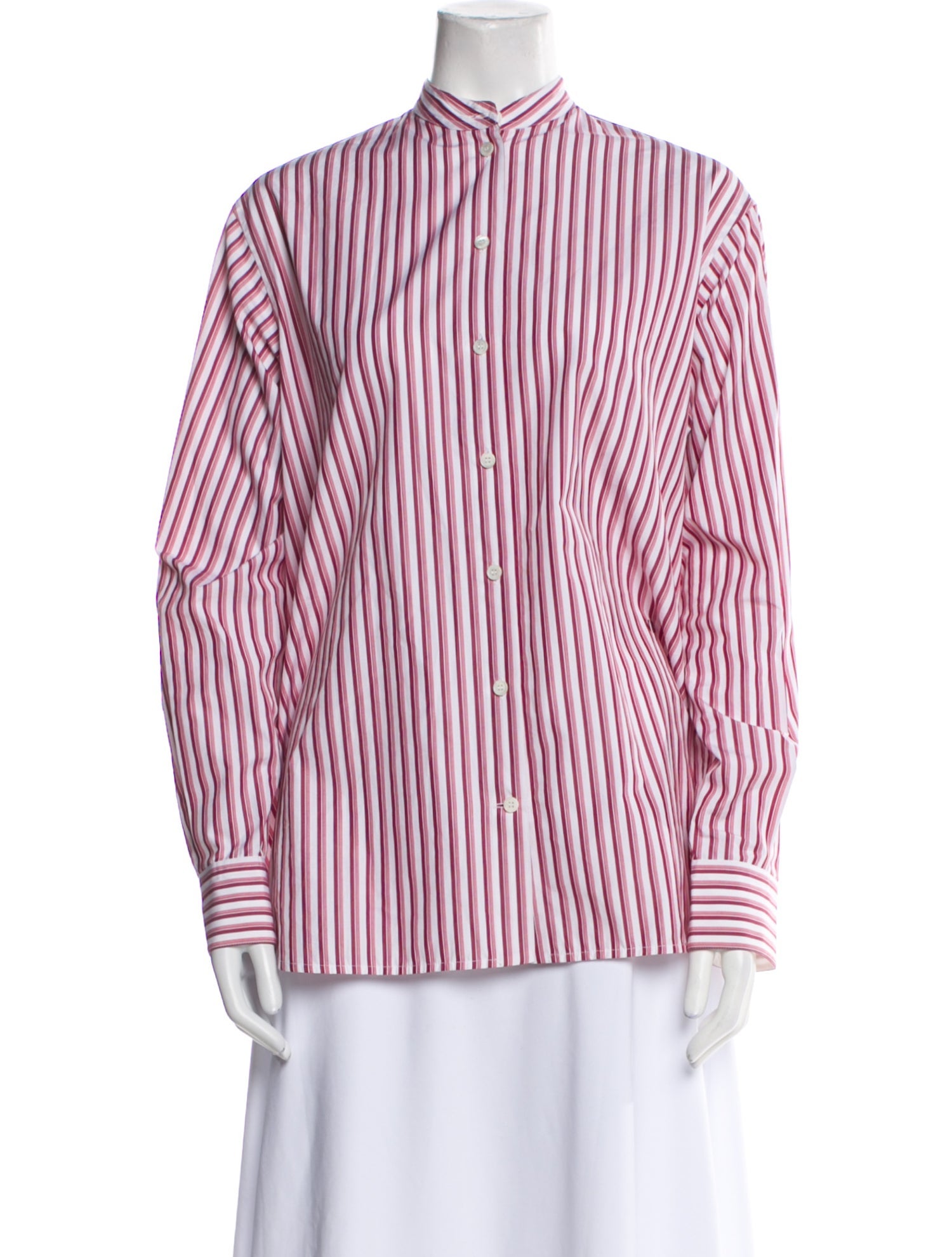Victoria Beckham Striped Mock Neck Button-Up Top