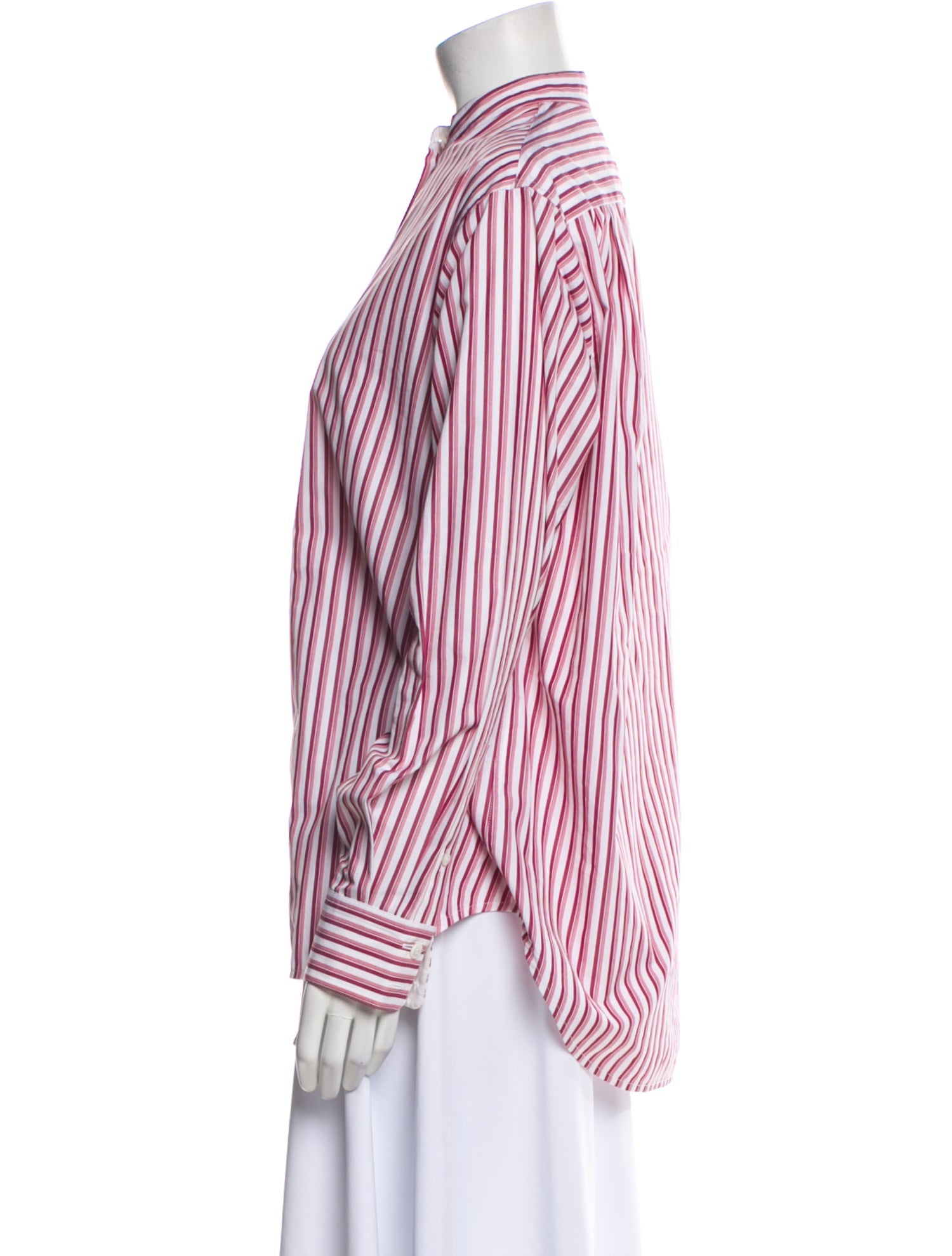 Victoria Beckham Striped Mock Neck Button-Up Top
