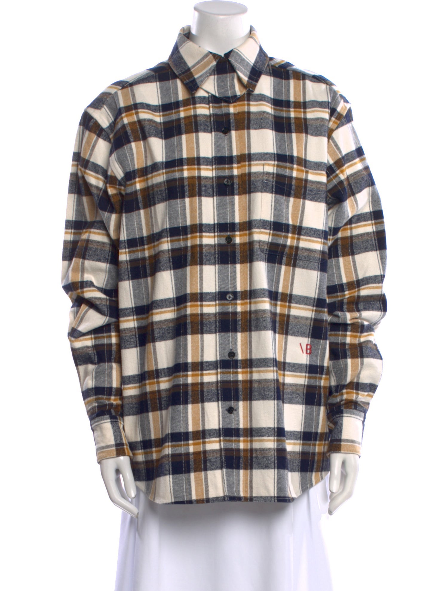 Victoria Beckham Plaid Print Long Sleeve Button-Up Top