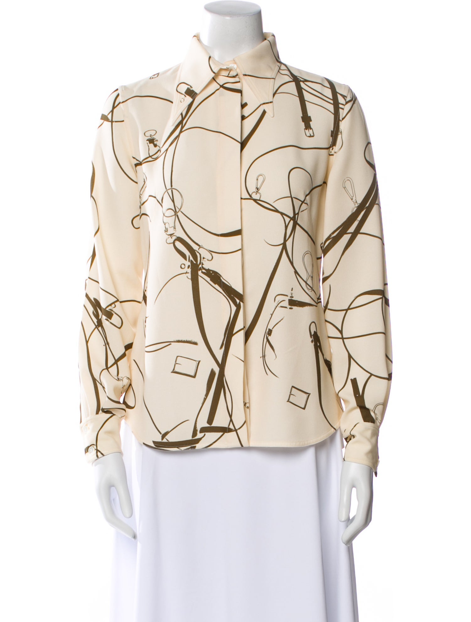 Victoria Beckham Printed Long Sleeve Button-Up Top