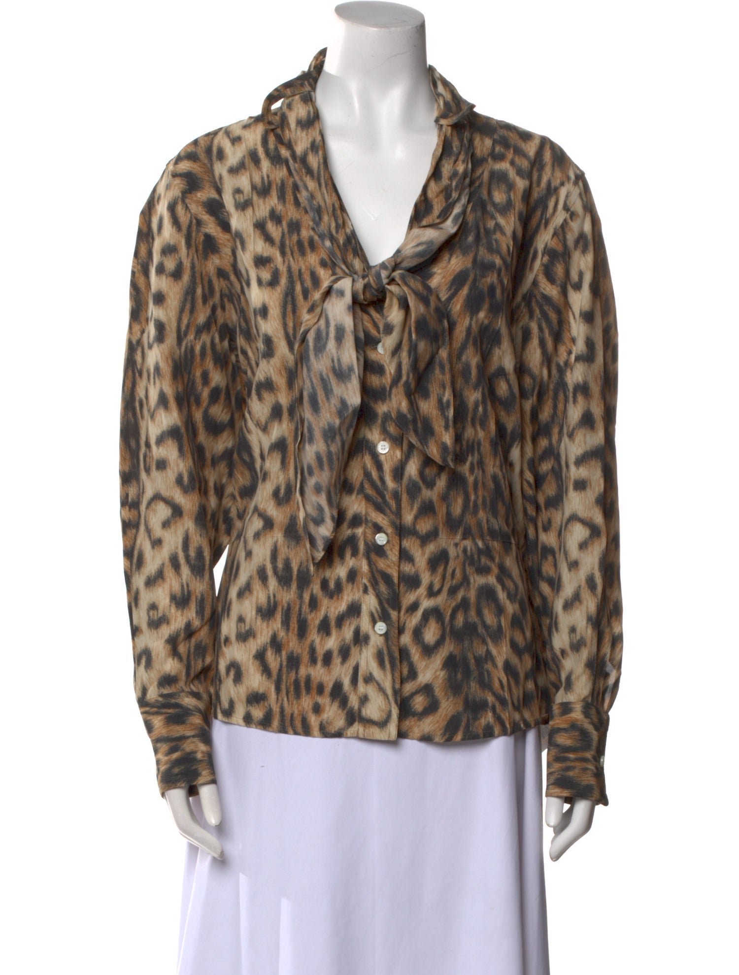 Victoria Beckham Animal Print Cowl Neck Button-Up Top