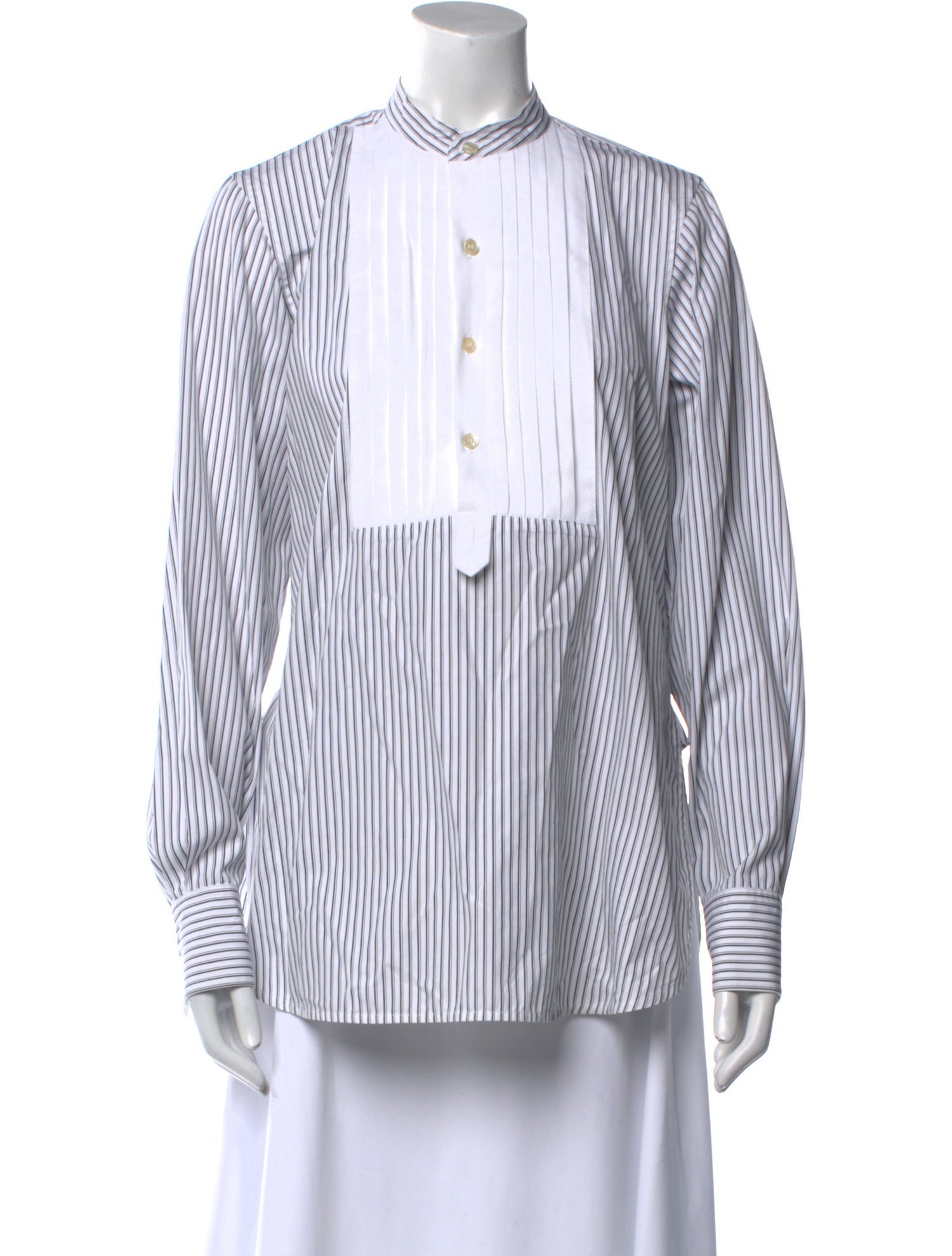 Victoria Beckham Striped Mock Neck Button-Up Top