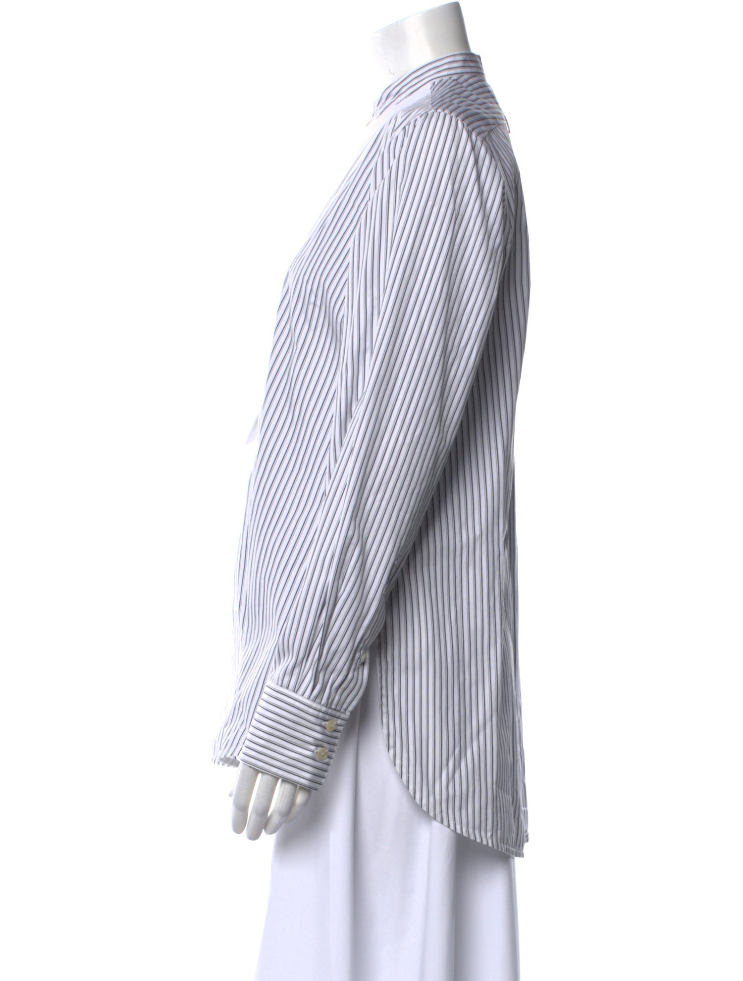 Victoria Beckham Striped Mock Neck Button-Up Top